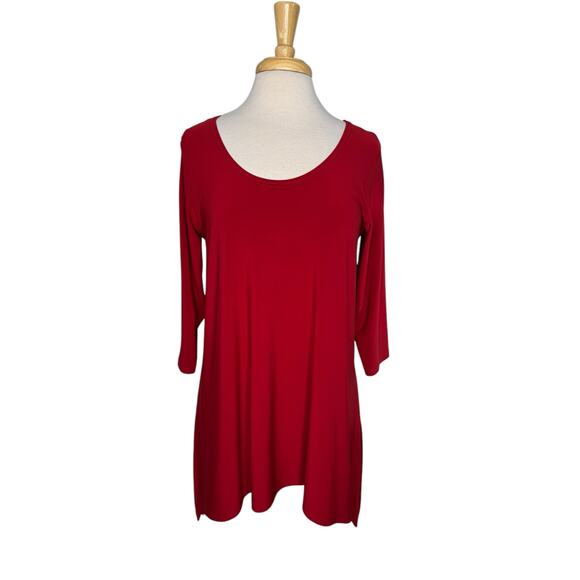 SYMPLI Reversible Handkerchief Hem 3/4 Sleeve Top in Ruby Red Size 12 Womens - Picture 1 of 9